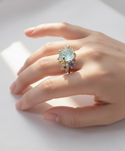 925 Sterling Silver Aquamarine Ring, close-up detail