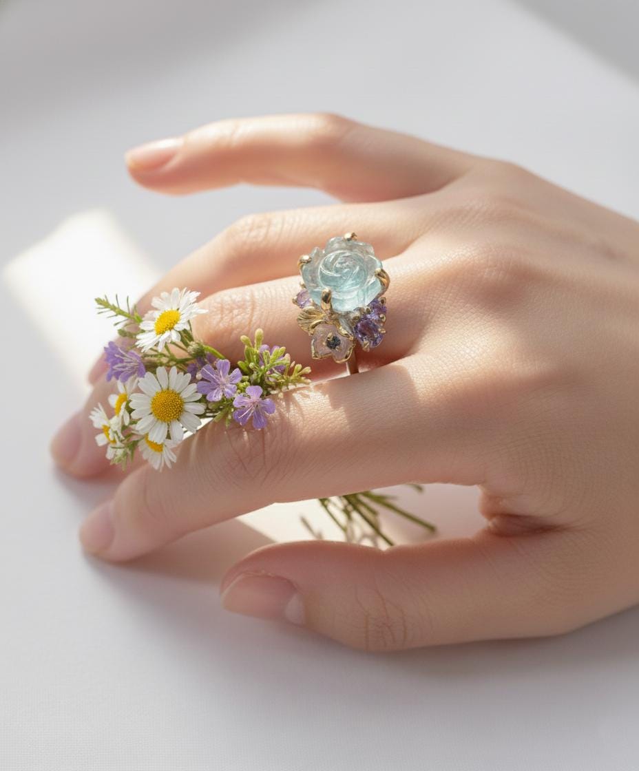 925 Sterling Silver Aquamarine Ring, setting detail