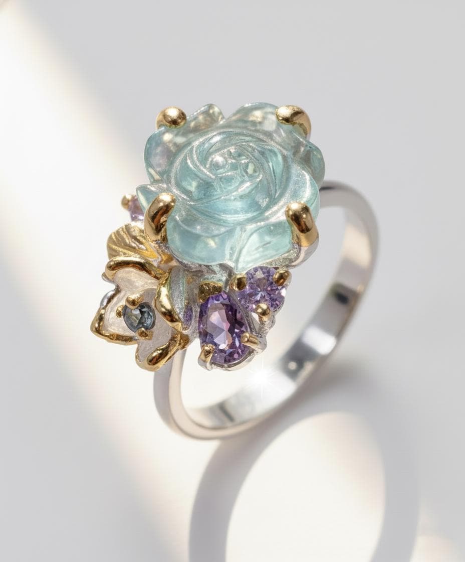 925 Sterling Silver Aquamarine Ring, additional angle