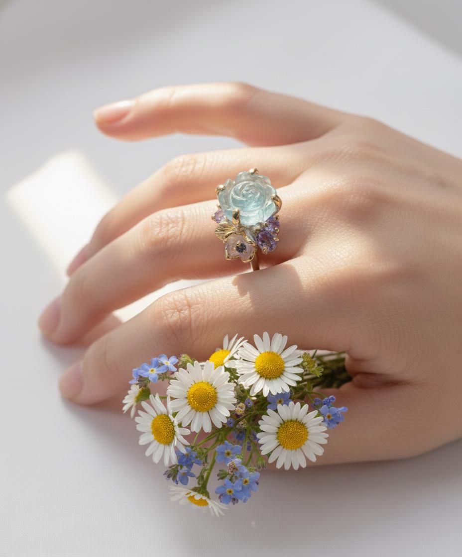 925 Sterling Silver Aquamarine Ring, worn look