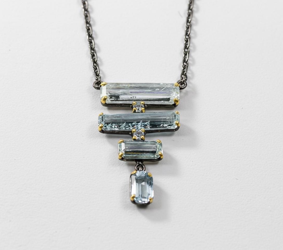 925 Sterling Silver Aquamarine Necklace, close-up detail