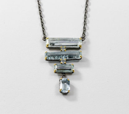 925 Sterling Silver Aquamarine Necklace, close-up detail