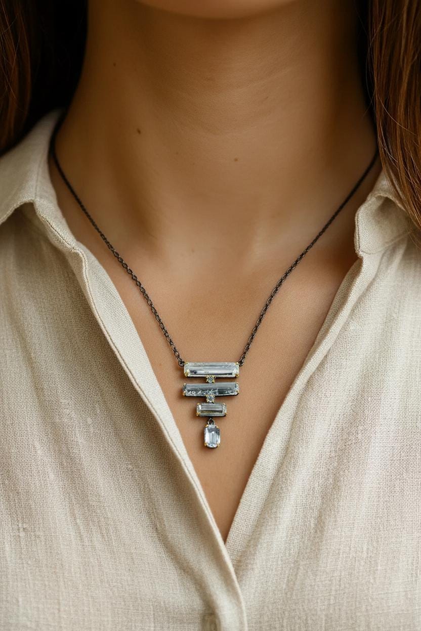 925 Sterling Silver Aquamarine Necklace, worn view