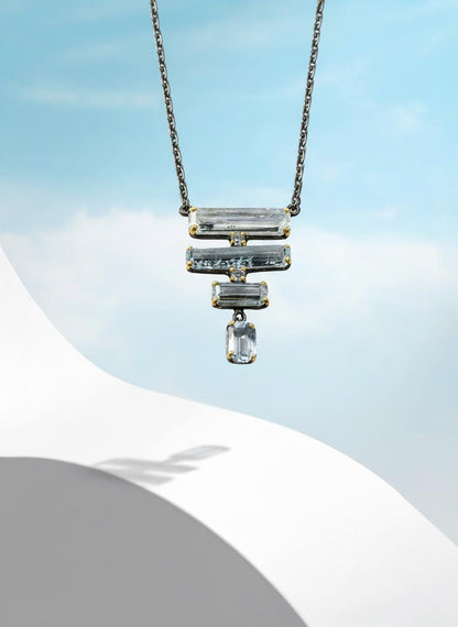 925 Sterling Silver Aquamarine Necklace, pendant detail