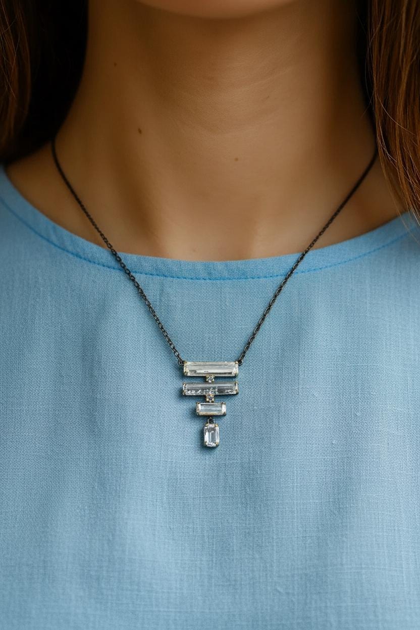 925 Sterling Silver Aquamarine Necklace, additional angle