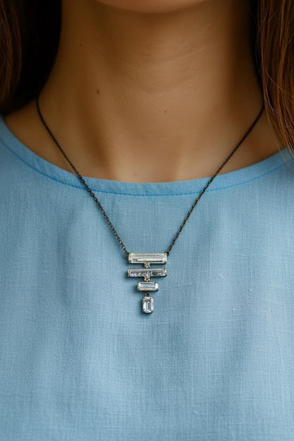 925 Sterling Silver Aquamarine Necklace, additional angle