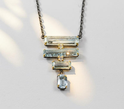 925 Sterling Silver Aquamarine Necklace, chain detail
