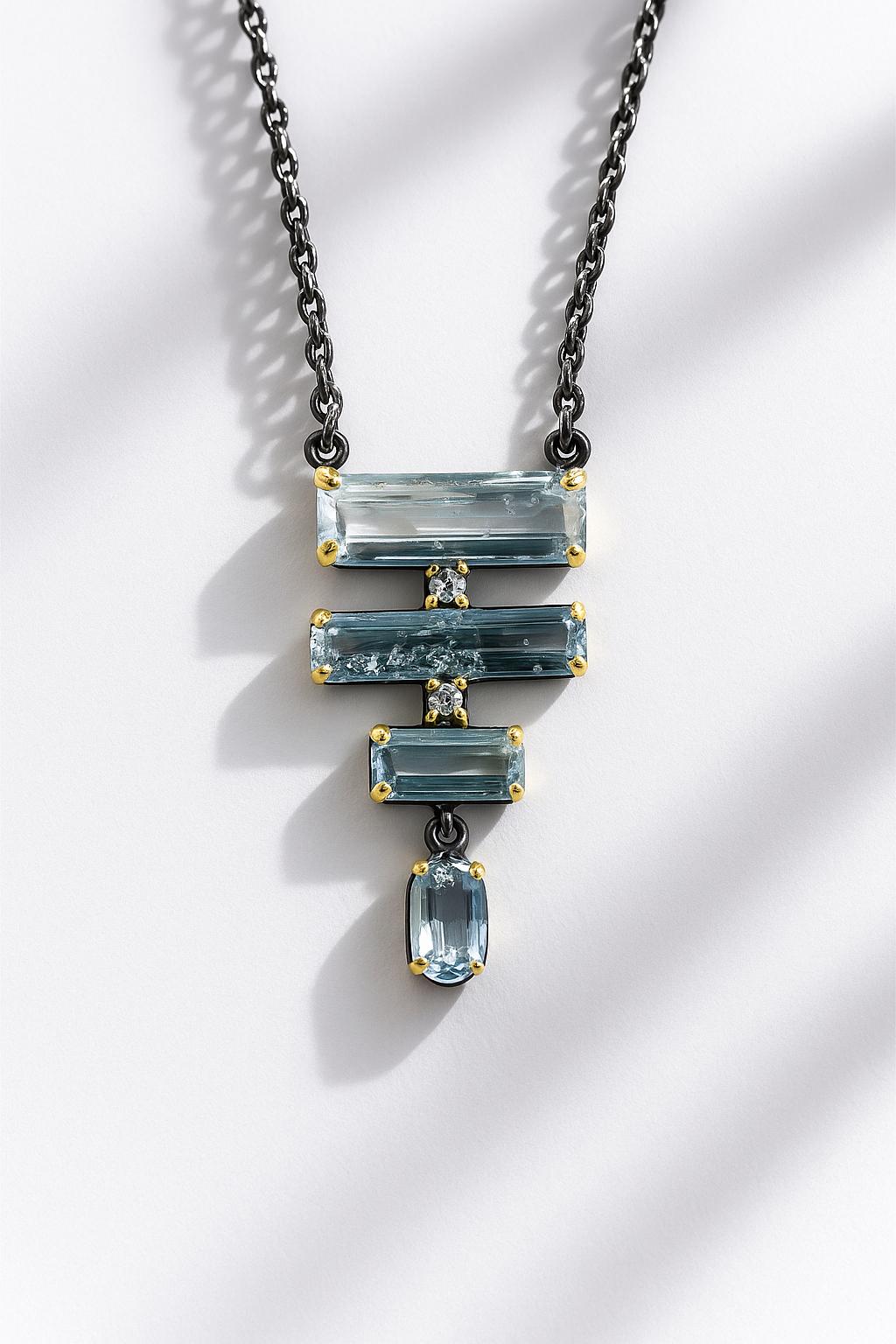 925 Sterling Silver Aquamarine Necklace, back clasp detail
