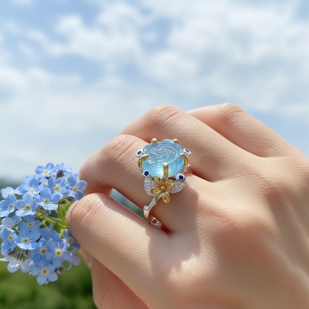 925 Sterling Silver Aquamarine Ring, close-up detail