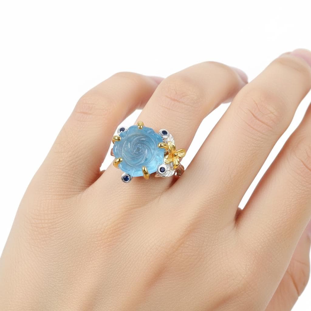 925 Sterling Silver Aquamarine Ring, side view