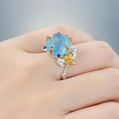 925 Sterling Silver Aquamarine Ring, worn on hand