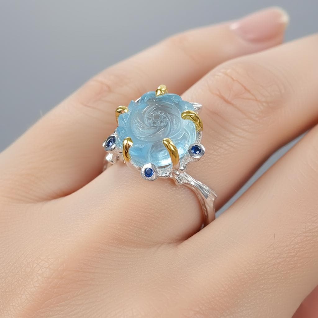 925 Sterling Silver Aquamarine Ring, setting detail