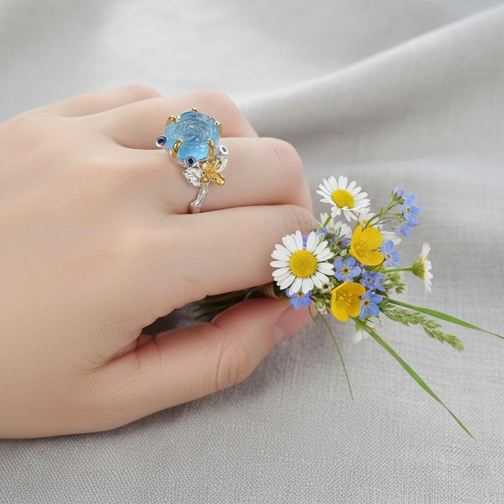 925 Sterling Silver Aquamarine Ring, additional angle