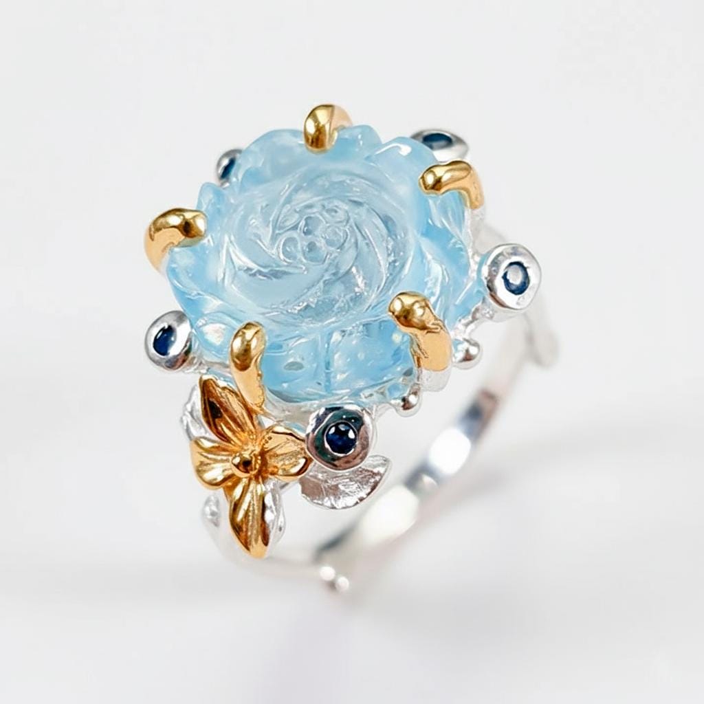 925 Sterling Silver Aquamarine Ring, worn look
