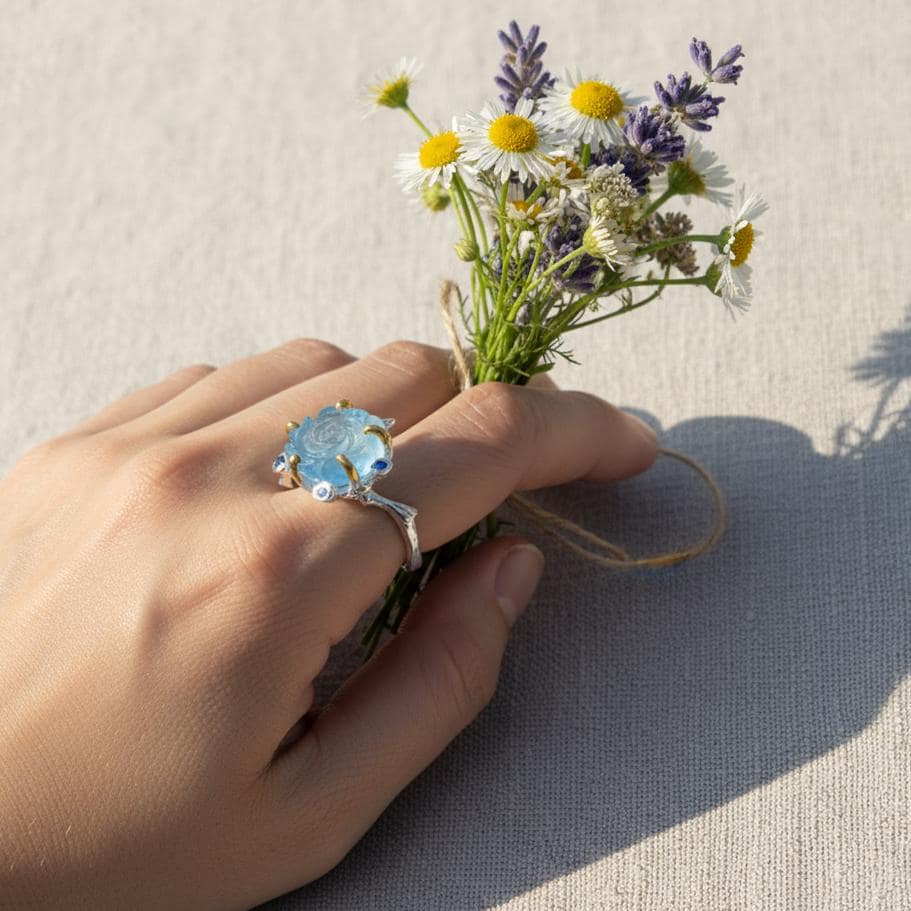 925 Sterling Silver Aquamarine Ring, band detail