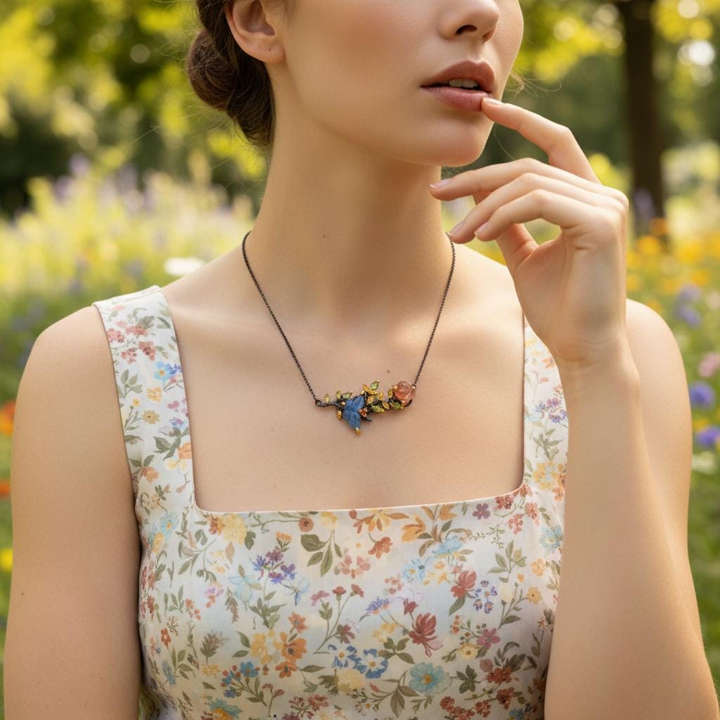 925 Sterling Silver Aquamarine Tourmaline Necklace, worn view