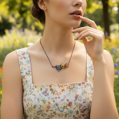 925 Sterling Silver Aquamarine Tourmaline Necklace, worn view