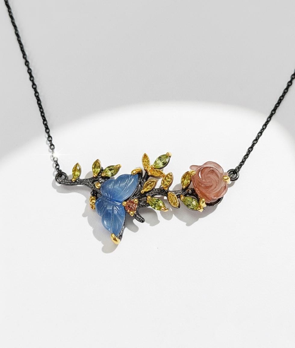 925 Sterling Silver Aquamarine Tourmaline Necklace, pendant detail