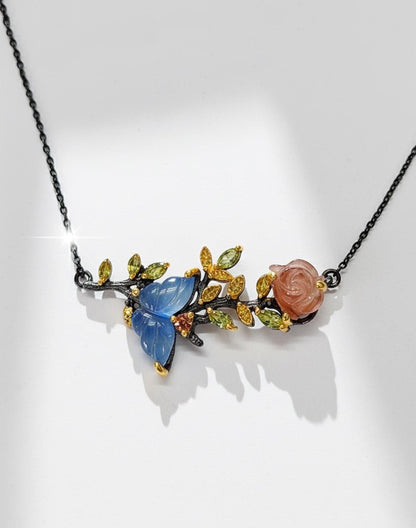 925 Sterling Silver Aquamarine Tourmaline Necklace, additional angle