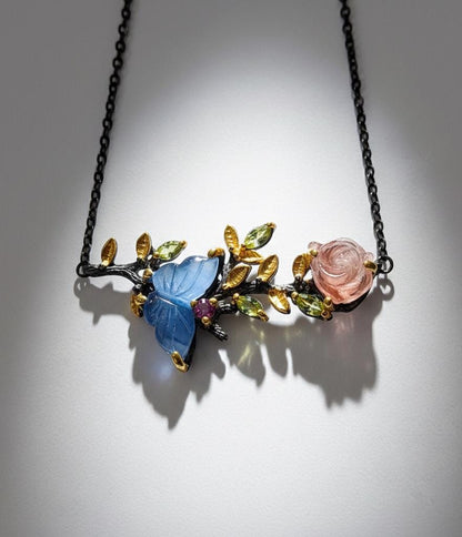 925 Sterling Silver Aquamarine Tourmaline Necklace, layered look