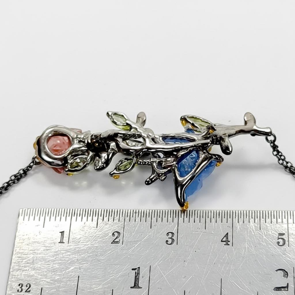 925 Sterling Silver Aquamarine Tourmaline Necklace, back clasp detail