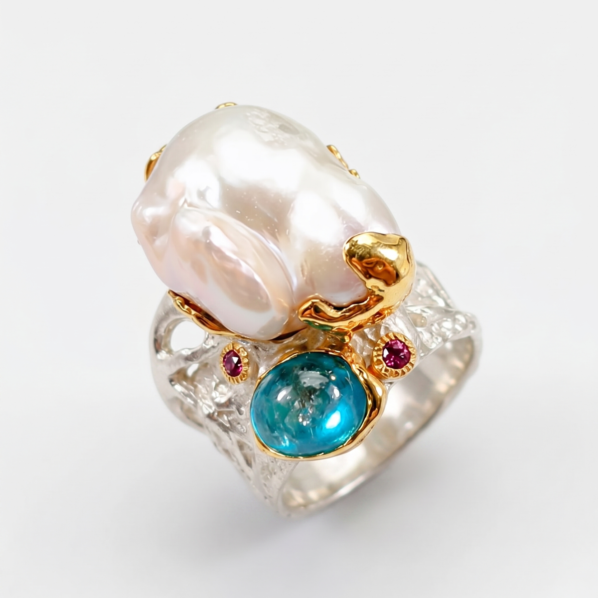 925 Sterling Silver Baroque Pearl Chunky Ring