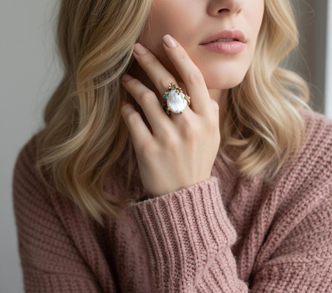 925 Sterling Silver Baroque Pearl Ring, alternate angle