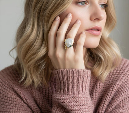 925 Sterling Silver Baroque Pearl Ring, worn on hand