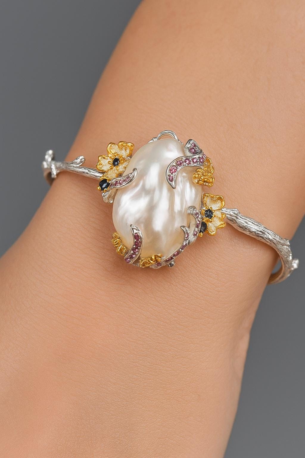 925 Sterling Silver Baroque Pearl Bracelet, alternate angle