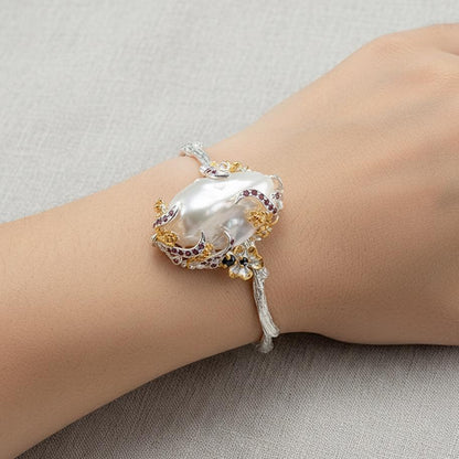 925 Sterling Silver Baroque Pearl Bracelet, worn on wrist