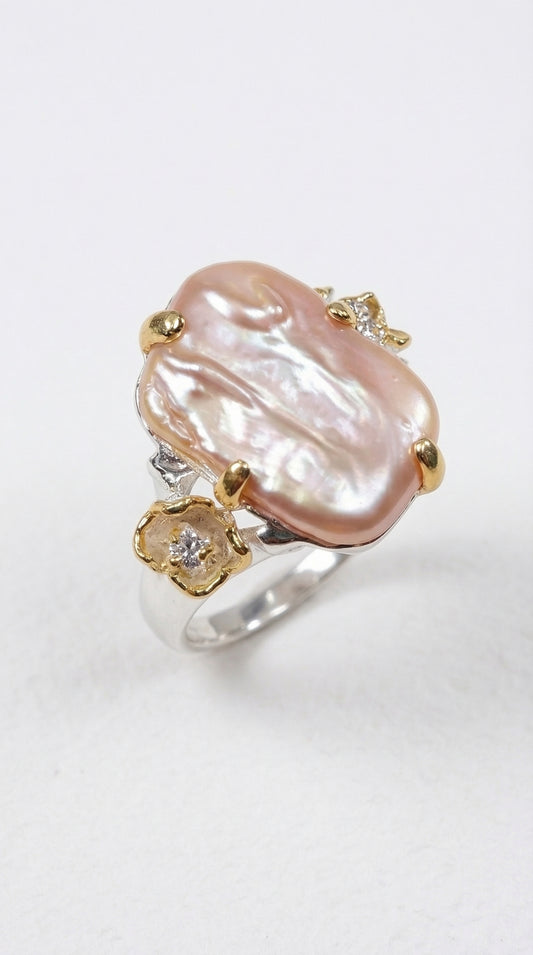 925 Sterling Silver Baroque Pearl Ring, main product image