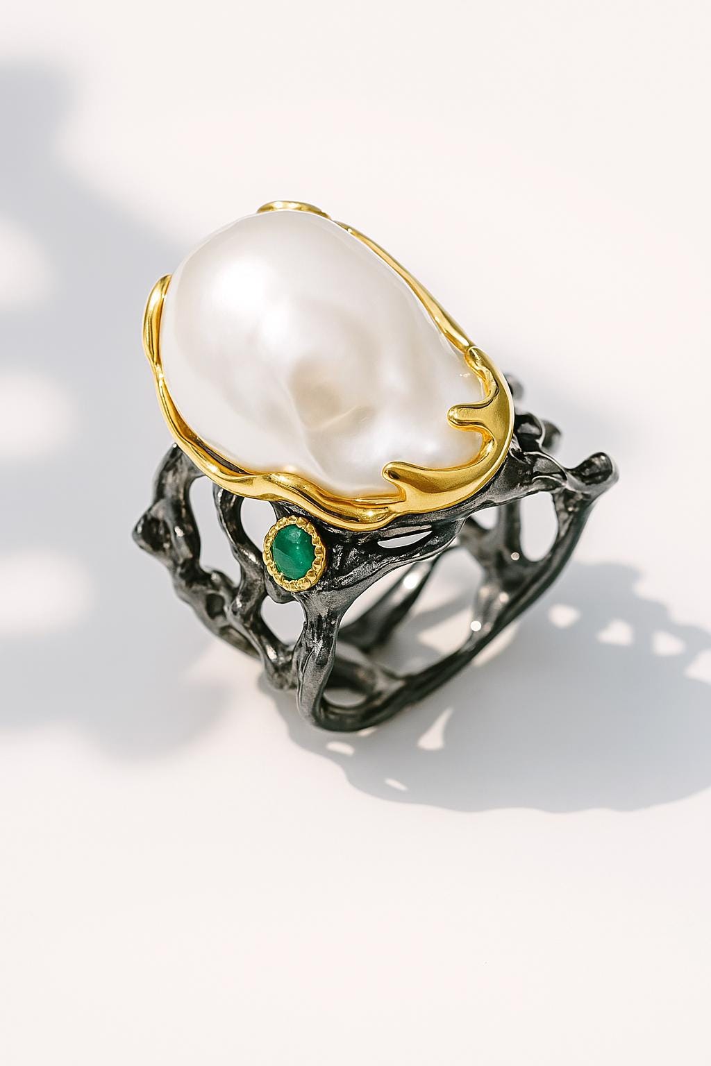 925 Sterling Silver Baroque Pearl Ring, setting detail