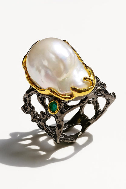 925 Sterling Silver Baroque Pearl Ring, additional angle