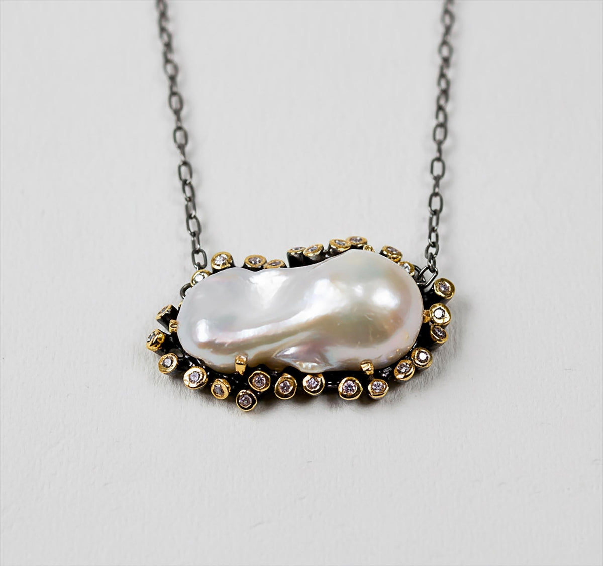 925 Sterling Silver Baroque Pearl Necklace, chain detail