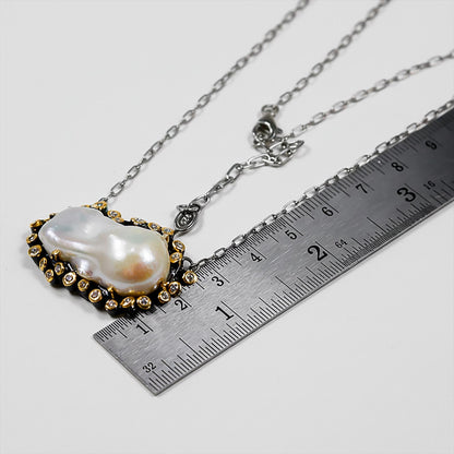 925 Sterling Silver Baroque Pearl Necklace, back clasp detail