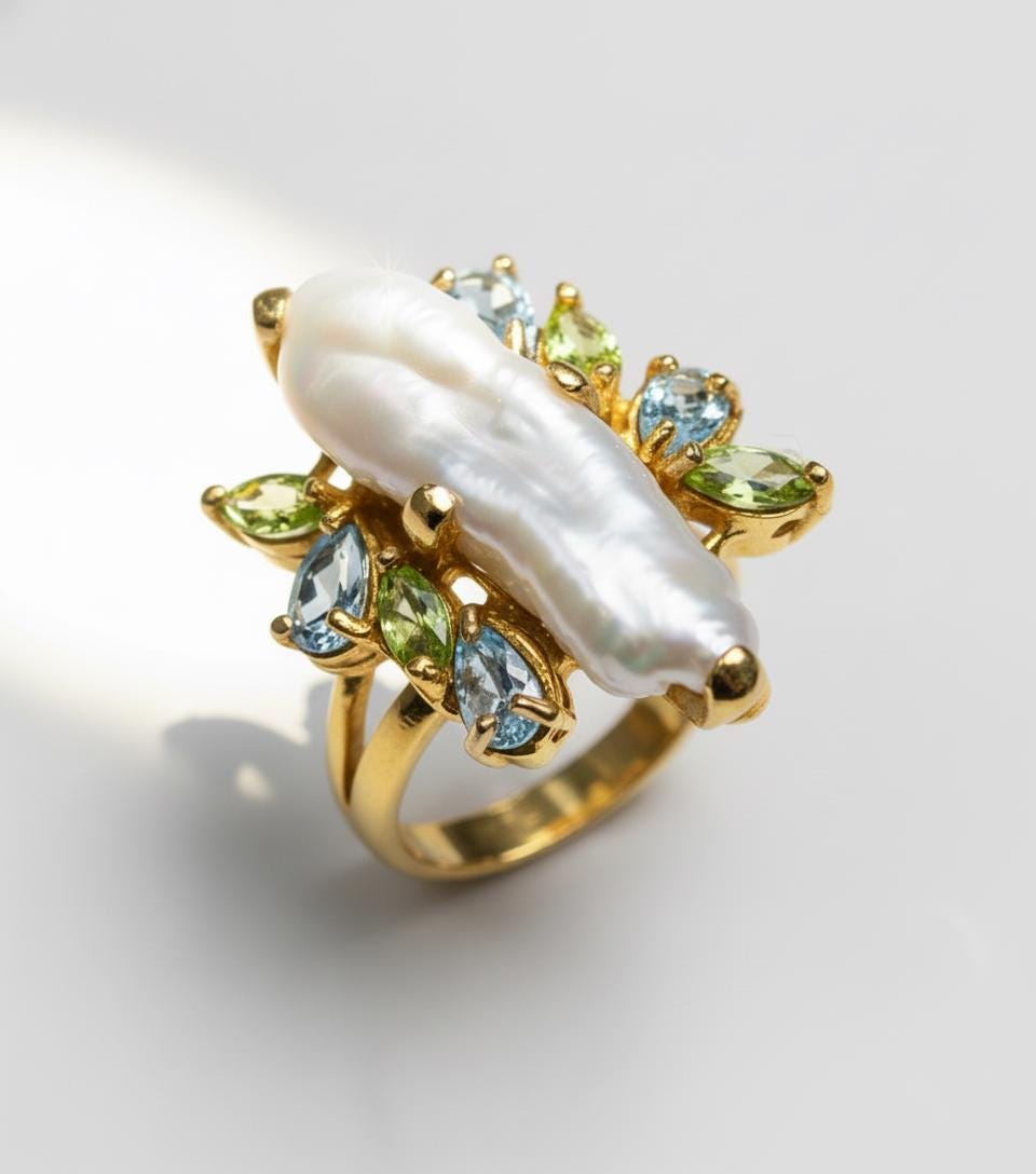 925 Sterling Silver Baroque Pearl Ring, side view