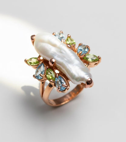925 Sterling Silver Baroque Pearl Ring, worn on hand