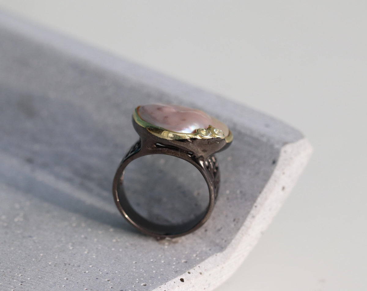 925 Sterling Silver Baroque Pearl Ring, close-up detail, image 12