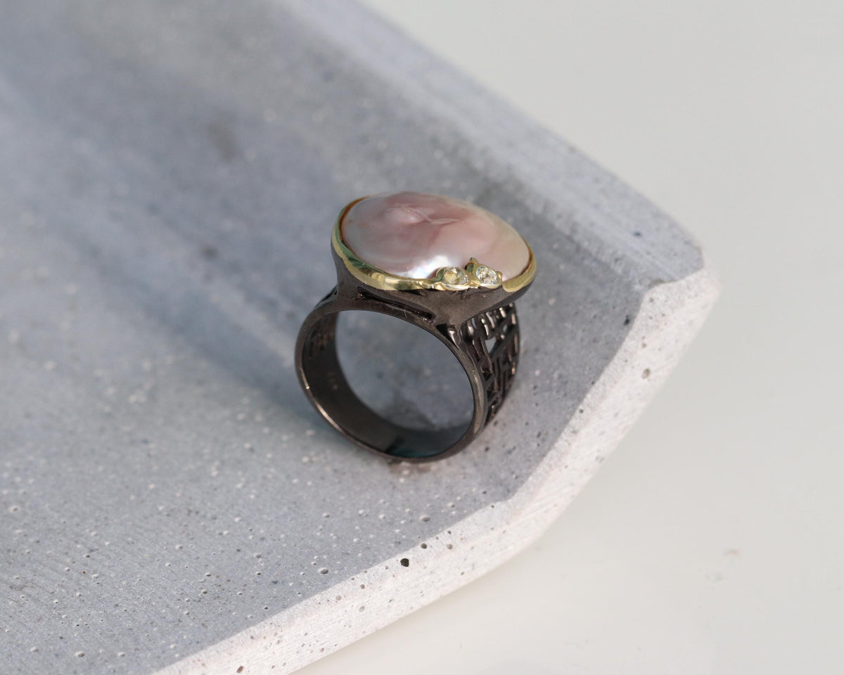 925 Sterling Silver Baroque Pearl Ring, side view, image 13