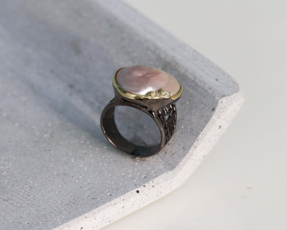 925 Sterling Silver Baroque Pearl Ring, side view, image 13