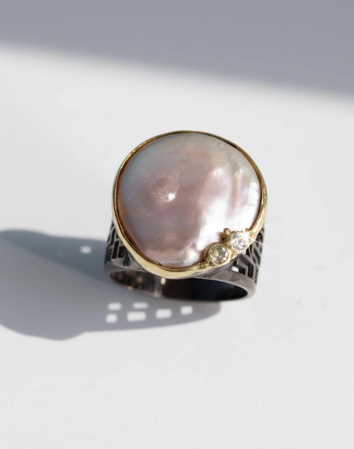 925 Sterling Silver Baroque Pearl Ring, worn on hand, image 14