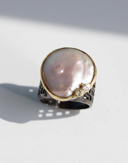 925 Sterling Silver Baroque Pearl Ring, worn on hand, image 14