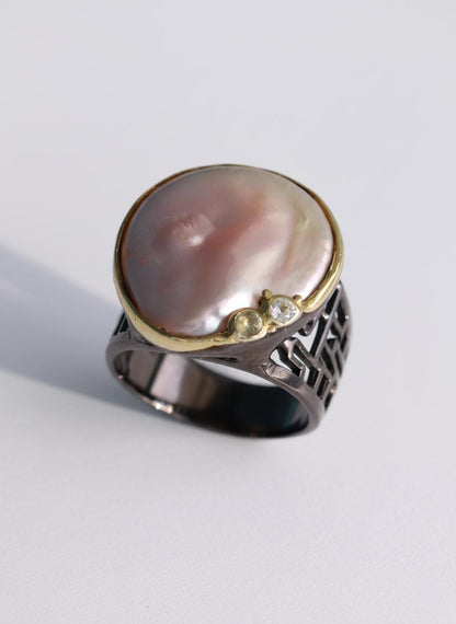 925 Sterling Silver Baroque Pearl Ring, setting detail, image 15