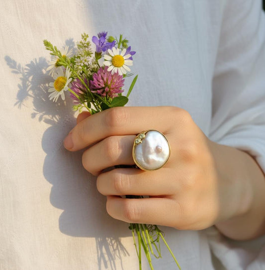 925 Sterling Silver Baroque Pearl Ring, alternate angle