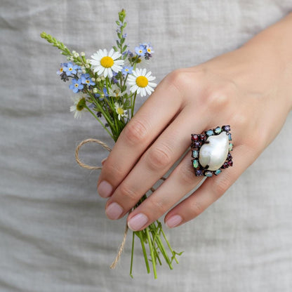 925 Sterling Silver Baroque Pearl Ring, alternate angle