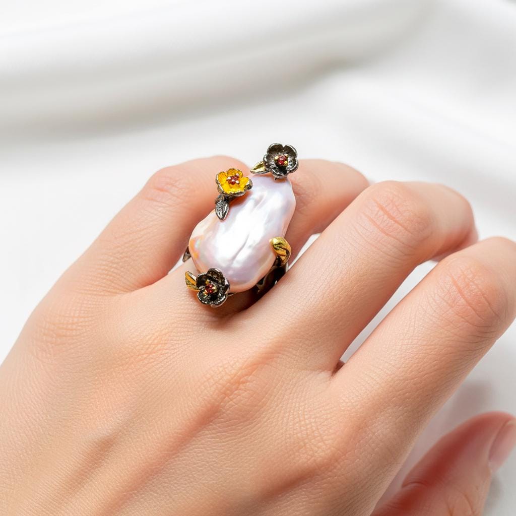 925 Sterling Silver Freshwater Pearl Ring, side view