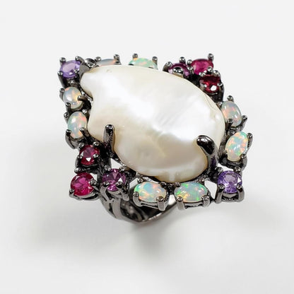 925 Sterling Silver Baroque Pearl Ring, side view
