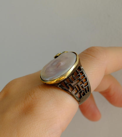 925 Sterling Silver Baroque Pearl Ring, side view