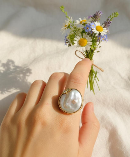 925 Sterling Silver Baroque Pearl Ring, worn on hand