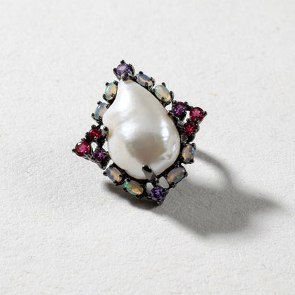 925 Sterling Silver Baroque Pearl Ring, setting detail